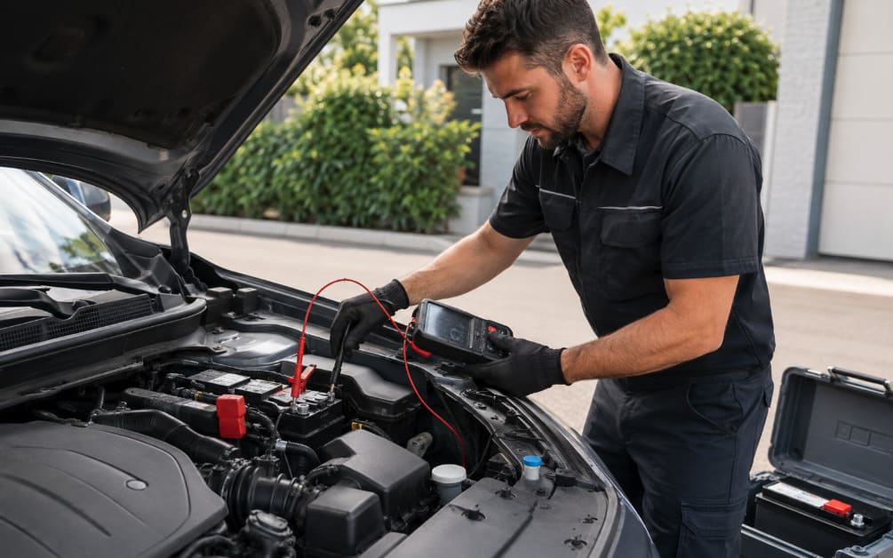 Mobile mechanic performing battery testing in Oyster Point, Newport News