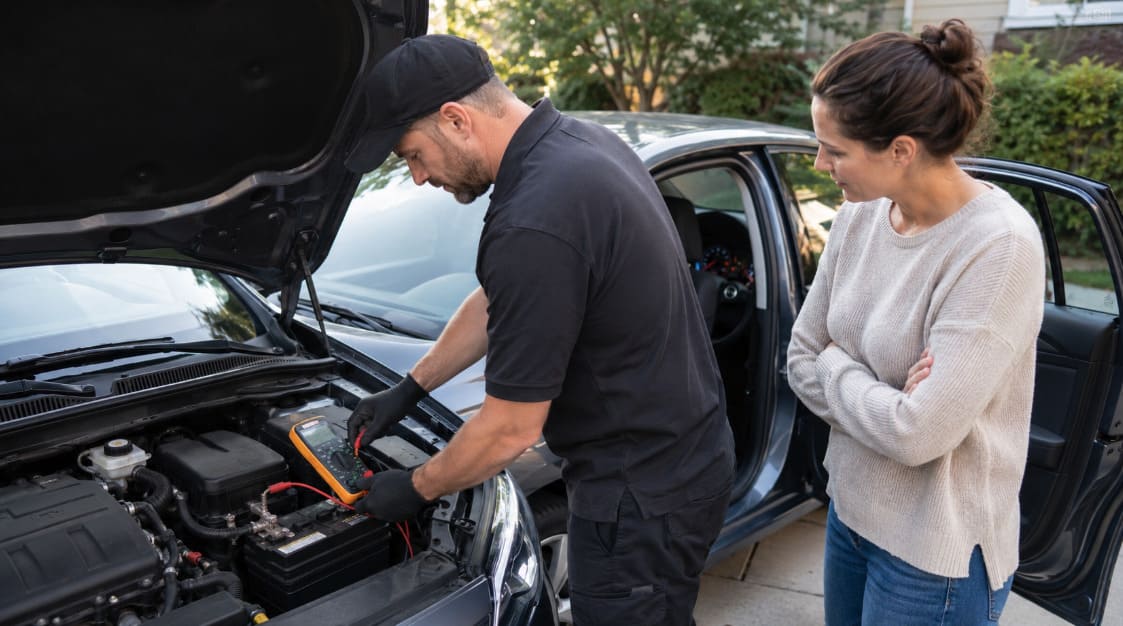 Bad starter symptoms being checked during a no-crank electrical test